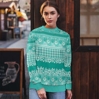 Hawaiian Hibiscus Honu Ugly Christmas Sweater Turquoise Mele Kalikimaka Palaka Spirit - Polynesian Pride