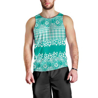 Hawaiian Hibiscus Honu Men Tank Top Turquoise Mele Kalikimaka Palaka Spirit - Polynesian Pride