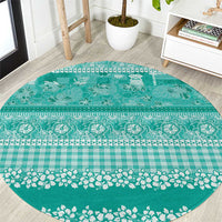 Hawaiian Hibiscus Honu Round Carpet Turquoise Mele Kalikimaka Palaka Spirit - Polynesian Pride
