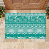 Hawaiian Hibiscus Honu Rubber Doormat Turquoise Mele Kalikimaka Palaka Spirit - Polynesian Pride
