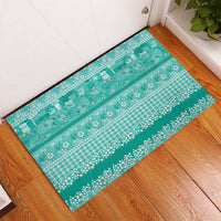 Hawaiian Hibiscus Honu Rubber Doormat Turquoise Mele Kalikimaka Palaka Spirit - Polynesian Pride