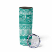 Hawaiian Hibiscus Honu Skinny Tumbler Turquoise Mele Kalikimaka Palaka Spirit - Polynesian Pride