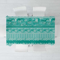 Hawaiian Hibiscus Honu Tablecloth Turquoise Mele Kalikimaka Palaka Spirit - Polynesian Pride