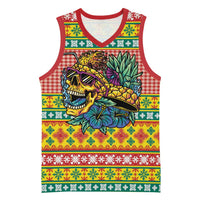 Hawaiian Pineapples Skull Basketball Jersey Mele Kalikimaka Palaka Quilt Pattern - Polynesian Pride