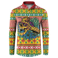 Hawaiian Pineapples Skull Button Sweatshirt Mele Kalikimaka Palaka Quilt Pattern - Polynesian Pride