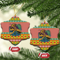 Hawaiian Pineapples Skull Ceramic Ornament Mele Kalikimaka Palaka Quilt Pattern - Polynesian Pride