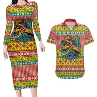 Hawaiian Pineapples Skull Couples Matching Long Sleeve Bodycon Dress and Hawaiian Shirt Mele Kalikimaka Palaka Quilt Pattern - Polynesian Pride