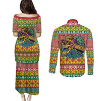 Hawaiian Pineapples Skull Couples Matching Puletasi and Long Sleeve Button Shirt Mele Kalikimaka Palaka Quilt Pattern - Polynesian Pride