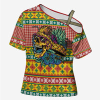 Hawaiian Pineapples Skull Cross Shoulder Shirt Mele Kalikimaka Palaka Quilt Pattern - Polynesian Pride