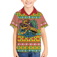 Hawaiian Pineapples Skull Family Matching Mermaid Dress and Hawaiian Shirt Mele Kalikimaka Palaka Quilt Pattern - Polynesian Pride