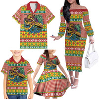 Hawaiian Pineapples Skull Family Matching Off The Shoulder Long Sleeve Dress and Hawaiian Shirt Mele Kalikimaka Palaka Quilt Pattern - Polynesian Pride