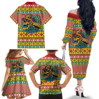Hawaiian Pineapples Skull Family Matching Off The Shoulder Long Sleeve Dress and Hawaiian Shirt Mele Kalikimaka Palaka Quilt Pattern - Polynesian Pride