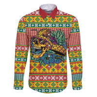 Hawaiian Pineapples Skull Family Matching Off Shoulder Maxi Dress and Hawaiian Shirt Mele Kalikimaka Palaka Quilt Pattern - Polynesian Pride