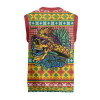 Hawaiian Pineapples Skull Christmas Knitted V-Neck Vest Mele Kalikimaka Palaka Quilt Pattern - Polynesian Pride