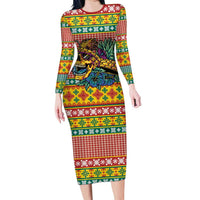 Hawaiian Pineapples Skull Long Sleeve Bodycon Dress Mele Kalikimaka Palaka Quilt Pattern - Polynesian Pride