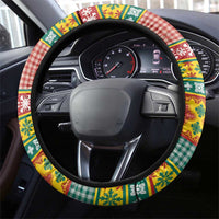 Hawaiian Pineapples Skull Steering Wheel Cover Mele Kalikimaka Palaka Quilt Pattern - Polynesian Pride
