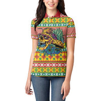 Hawaiian Pineapples Skull Women Polo Shirt Mele Kalikimaka Palaka Quilt Pattern - Polynesian Pride