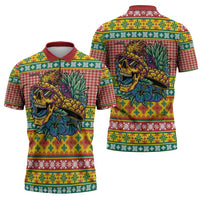 Hawaiian Pineapples Skull Zipper Polo Shirt Mele Kalikimaka Palaka Quilt Pattern - Polynesian Pride