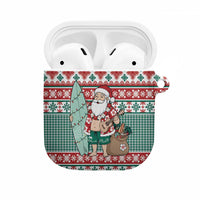 Hawaiian Funny Santa Surf AirPods Case Mele Kalikimaka Palaka Quilt Pattern - Polynesian Pride