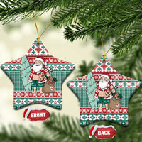 Hawaiian Funny Santa Surf Ceramic Ornament Mele Kalikimaka Palaka Quilt Pattern - Polynesian Pride