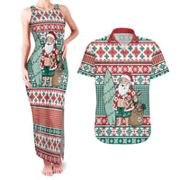 Hawaiian Funny Santa Surf Couples Matching Tank Maxi Dress and Hawaiian Shirt Mele Kalikimaka Palaka Quilt Pattern LT9 Green - Polynesian Pride