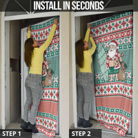 Hawaiian Funny Santa Surf Door Cover Mele Kalikimaka Palaka Quilt Pattern - Polynesian Pride