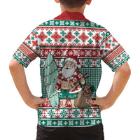 Hawaiian Funny Santa Surf Family Matching Off The Shoulder Long Sleeve Dress and Hawaiian Shirt Mele Kalikimaka Palaka Quilt Pattern - Polynesian Pride