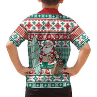Hawaiian Funny Santa Surf Family Matching Short Sleeve Bodycon Dress and Hawaiian Shirt Mele Kalikimaka Palaka Quilt Pattern LT9 - Polynesian Pride