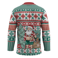 Hawaiian Funny Santa Surf Hockey Jersey Mele Kalikimaka Palaka Quilt Pattern - Polynesian Pride