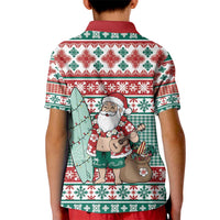 Hawaiian Funny Santa Surf Kid Polo Shirt Mele Kalikimaka Palaka Quilt Pattern - Polynesian Pride