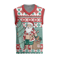 Hawaiian Funny Santa Surf Christmas Knitted V-Neck Vest Mele Kalikimaka Palaka Quilt Pattern - Polynesian Pride