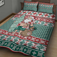 Hawaiian Funny Santa Surf Quilt Bed Set Mele Kalikimaka Palaka Quilt Pattern - Polynesian Pride