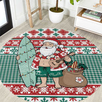 Hawaiian Funny Santa Surf Round Carpet Mele Kalikimaka Palaka Quilt Pattern - Polynesian Pride