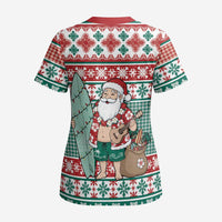 Hawaiian Funny Santa Surf Scrub Top Mele Kalikimaka Palaka Quilt Pattern - Polynesian Pride