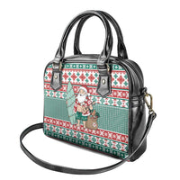 Hawaiian Funny Santa Surf Shoulder Handbag Mele Kalikimaka Palaka Quilt Pattern - Polynesian Pride