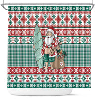Hawaiian Funny Santa Surf Shower Curtain Mele Kalikimaka Palaka Quilt Pattern - Polynesian Pride