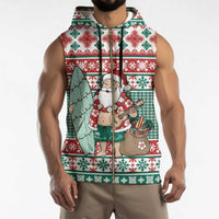 Hawaiian Funny Santa Surf Sleeveless Zip Hoodie Mele Kalikimaka Palaka Quilt Pattern - Polynesian Pride
