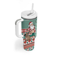 Hawaiian Funny Santa Surf Tumbler With Handle Mele Kalikimaka Palaka Quilt Pattern - Polynesian Pride