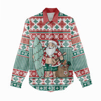 Hawaiian Funny Santa Surf Women Casual Shirt Mele Kalikimaka Palaka Quilt Pattern - Polynesian Pride
