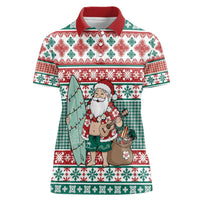 Hawaiian Funny Santa Surf Women Polo Shirt Mele Kalikimaka Palaka Quilt Pattern - Polynesian Pride