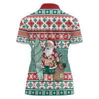 Hawaiian Funny Santa Surf Women Polo Shirt Mele Kalikimaka Palaka Quilt Pattern LT9 - Polynesian Pride