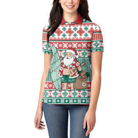 Hawaiian Funny Santa Surf Women Polo Shirt Mele Kalikimaka Palaka Quilt Pattern LT9 - Polynesian Pride
