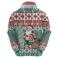 Hawaiian Funny Santa Surf Zip Hoodie Mele Kalikimaka Palaka Quilt Pattern - Polynesian Pride