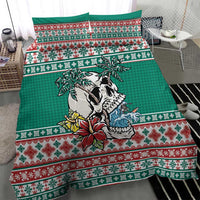 Hawaiian Skull Surfs Bedding Set Mele Kalikimaka Palaka Quilt Pattern - Polynesian Pride