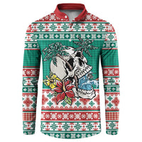 Hawaiian Skull Surfs Button Sweatshirt Mele Kalikimaka Palaka Quilt Pattern - Polynesian Pride