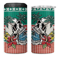 Hawaiian Skull Surfs 4 in 1 Can Cooler Tumbler Mele Kalikimaka Palaka Quilt Pattern - Polynesian Pride