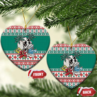 Hawaiian Skull Surfs Ceramic Ornament Mele Kalikimaka Palaka Quilt Pattern - Polynesian Pride