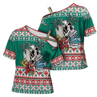 Hawaiian Skull Surfs Cross Shoulder Shirt Mele Kalikimaka Palaka Quilt Pattern LT9 - Polynesian Pride