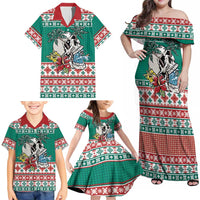 Hawaiian Skull Surfs Family Matching Off Shoulder Maxi Dress and Hawaiian Shirt Mele Kalikimaka Palaka Quilt Pattern LT9 - Polynesian Pride