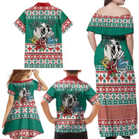 Hawaiian Skull Surfs Family Matching Off Shoulder Maxi Dress and Hawaiian Shirt Mele Kalikimaka Palaka Quilt Pattern LT9 - Polynesian Pride